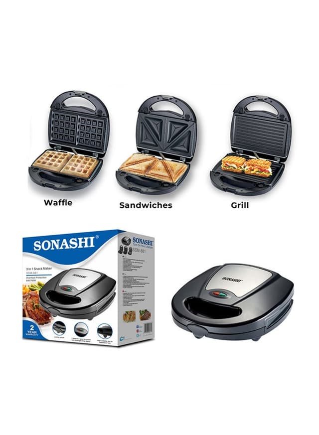 Panineuse Et Gaufrier 3en1 760W Noir SONASHI SSM-861